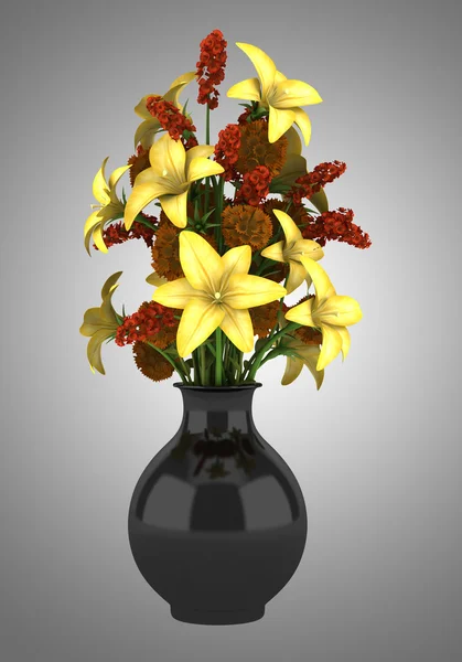 Букет квітів у вазі ізольований на сірому фоні — стокове фото