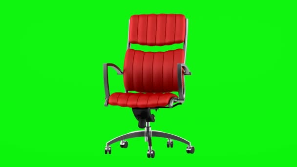 Modern red office chair loop rotate on green chromakey background — Stock Video