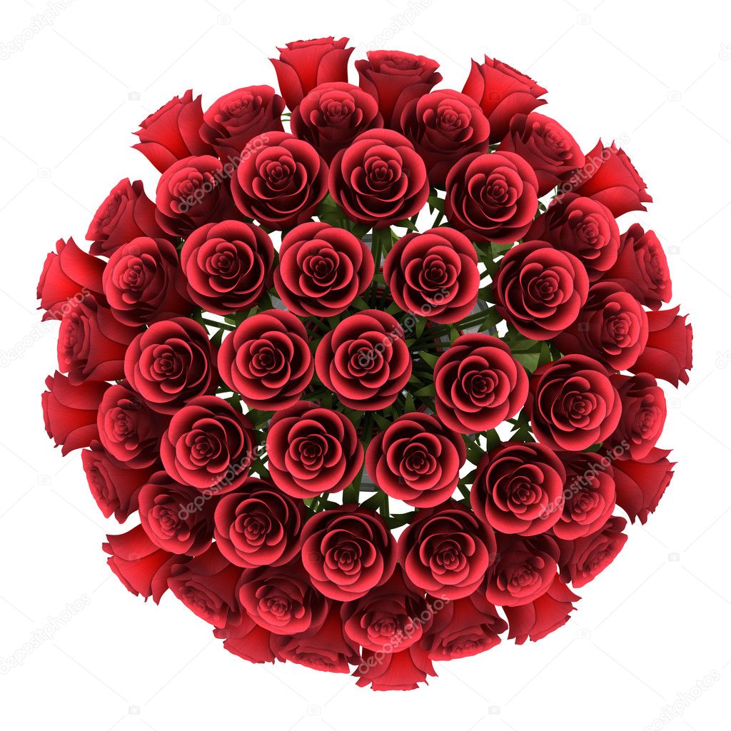 top view bouquet of red roses in vase isolated on white backgrou