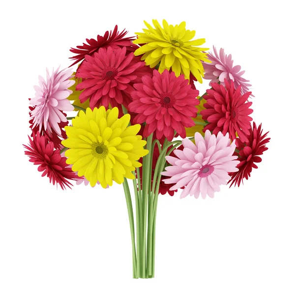 Bouquet of yellow red and pink flowers isolated on white backgro — Stock Photo, Image