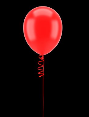siyah arka plan üzerine izole kurdele ile bir kırmızı parti balon