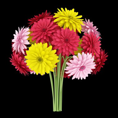 siyah backgro izole sarı kırmızı ve pembe çiçek buketi