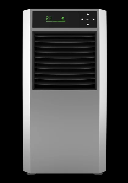 Modern black standing air conditioner isolated on black backgrou — Stock Photo, Image