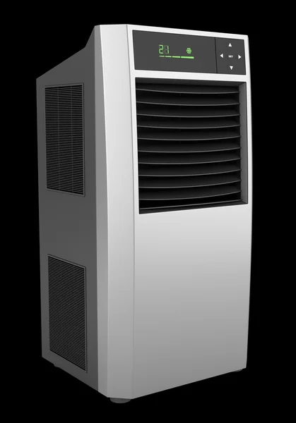 Moderne zwarte staande airconditioner geïsoleerd op zwarte CHTERGRO — Stockfoto