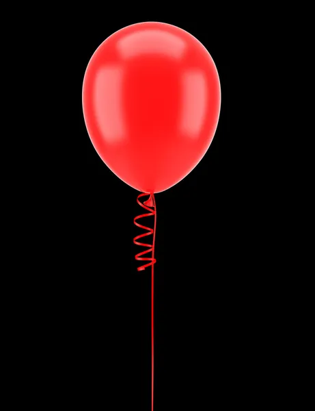 One red party balloon with ribbon isolated on black background — Stock Photo, Image