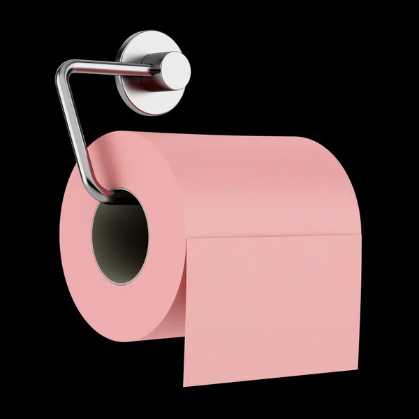 Rosa Toilettenpapier auf Halter isoliert auf schwarzem Hintergrund — Stockfoto