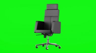 Modern siyah ofis sandalye döngü yeşil chromakey arka plan üzerinde döndürme