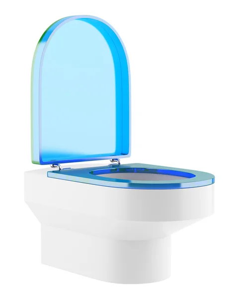 Seul bol de toilette moderne avec couvercle bleu isolé sur le dos blanc — Photo