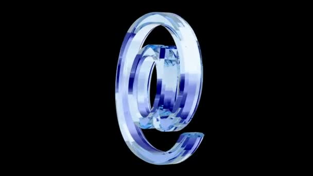 blue glass e-mail symbol loop rotate on black background