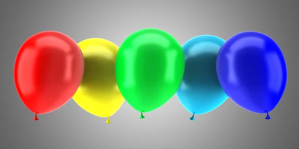 Cinco globos multicolores aislados sobre fondo gris — Foto de Stock