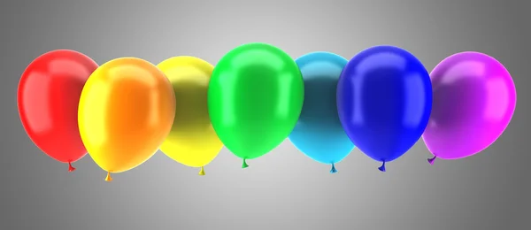 Wielobarwny strony balony na białym tle na szarym tle — Zdjęcie stockowe