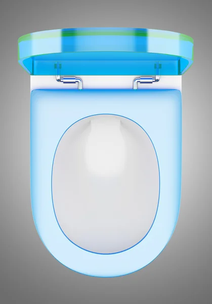 现代厕所碗与孤立在灰色的蓝色封面的顶视图 — 图库照片