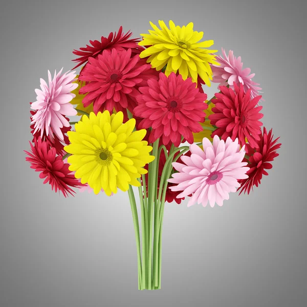 Bouquet of yellow red and pink flowers isolated on gray backgrou — Stock Photo, Image