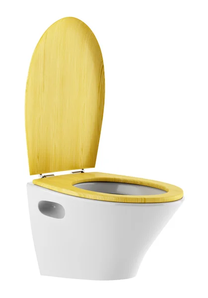Único vaso sanitário moderno com tampa de madeira isolada em ba branco — Fotografia de Stock
