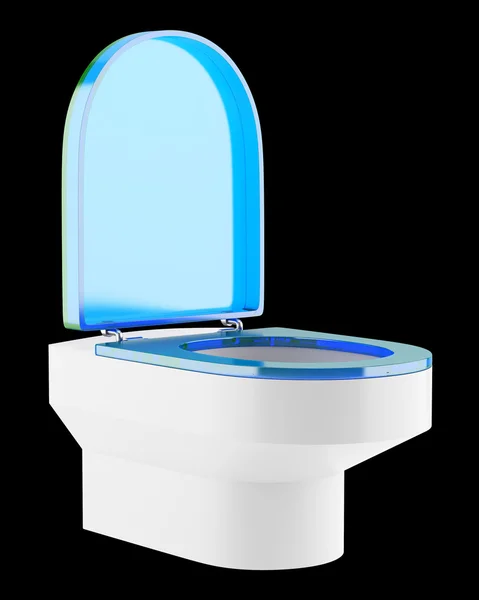 Seul bol de toilette moderne avec couvercle bleu isolé sur le dos noir — Photo