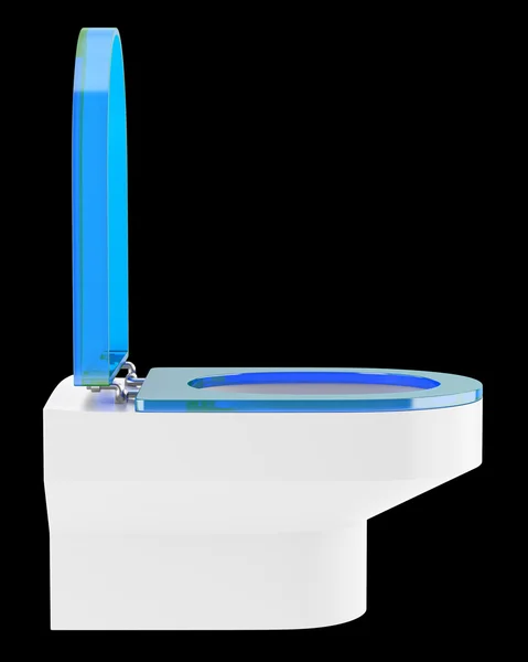 Único vaso sanitário moderno com tampa azul isolado na parte traseira preta — Fotografia de Stock