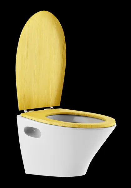 Single modern toilet bowl with wooden cover isolated on black ba — Stock Photo, Image