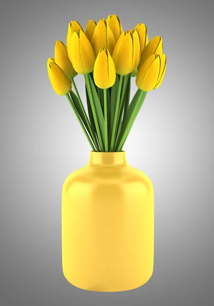Bouquet of yellow tulips in vase isolated on gray background — Stock Photo, Image
