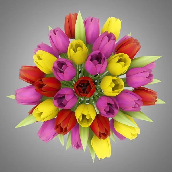 Blumenstrauß aus Tulpen in der Vase isoliert auf grauem Hintergrund — Stockfoto