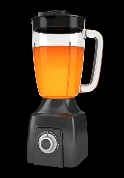 Modern black blender with orange juice isolated on black backgro — Stock Photo, Image