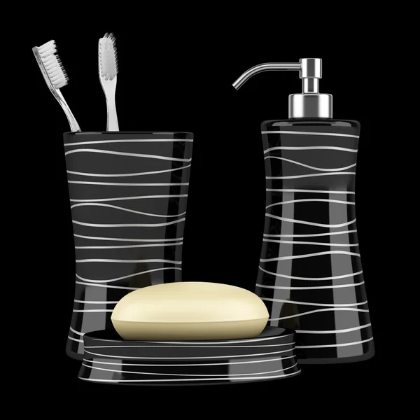 Sabun ve diş fırçası siyah arka plan üzerine izole — Stok fotoğraf