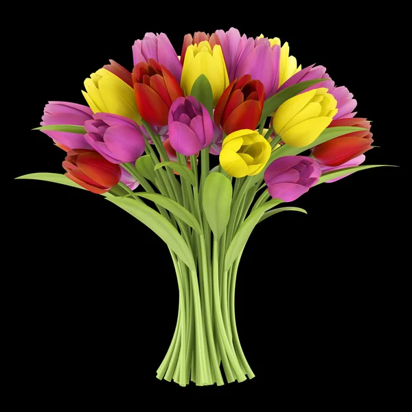 Kytice tulipánů izolovaných na černém pozadí — Stock fotografie