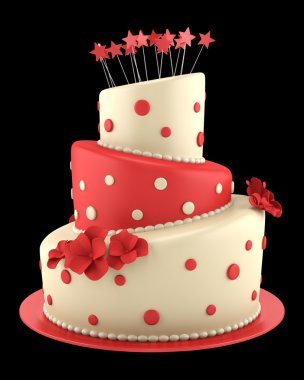 big round red and yellow cake isolated on black background clipart