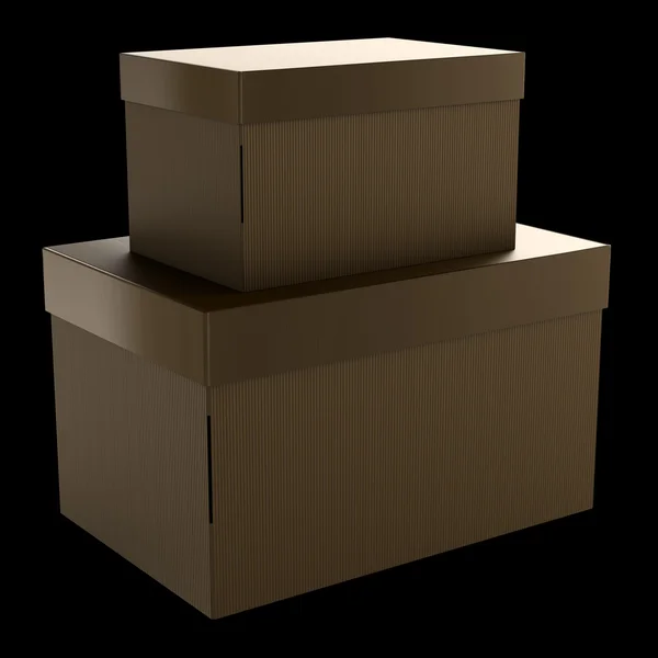 Two brown cardboard boxes isolated on black background — Stock Photo, Image