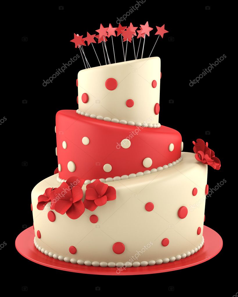 Big round red and yellow cake isolated on black background Stock ...