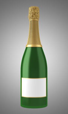 şampanya şişesi boş etiketi gri arka plan üzerinde izole