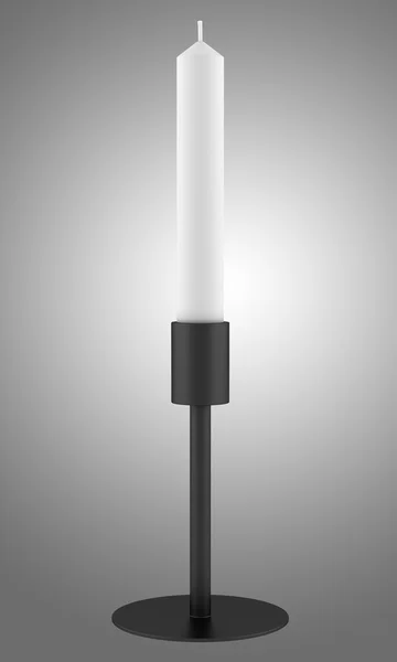 Moderner schwarzer Leuchter mit Kerze isoliert auf grauem Hintergrund — Stockfoto