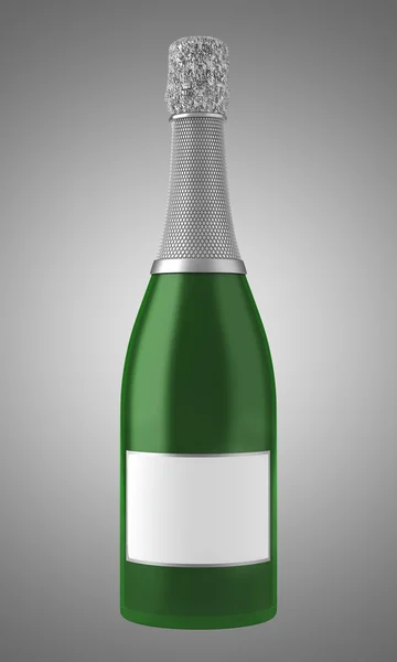 Champagne fles met lege label geïsoleerd op grijze achtergrond — Stockfoto