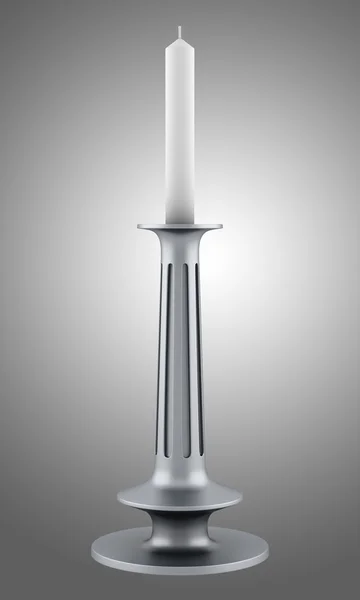 Metal candlestick with candle isolated on gray background — Stock Photo, Image