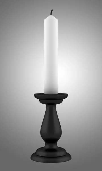 Черный подсвечник со свечой, выделенной на сером фоне — стоковое фото