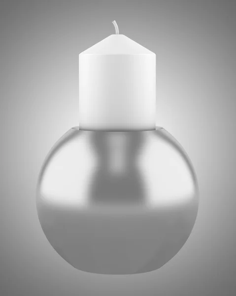 One modern round candlestick with candle isolated on gray backgr — Stock Photo, Image