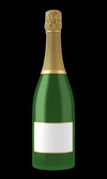 Champagne fles met lege label geïsoleerd op zwarte achtergrond — Stockfoto