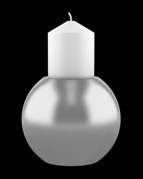 Un moderno candelabro redondo con vela aislada en respaldo negro — Foto de Stock
