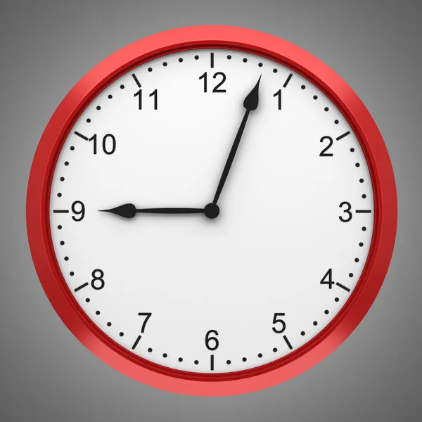 Red round wall clock isolated on gray background — Stock Photo, Image