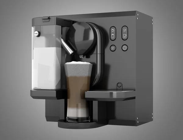 灰色背景上孤立的现代黑咖啡机 — 图库照片