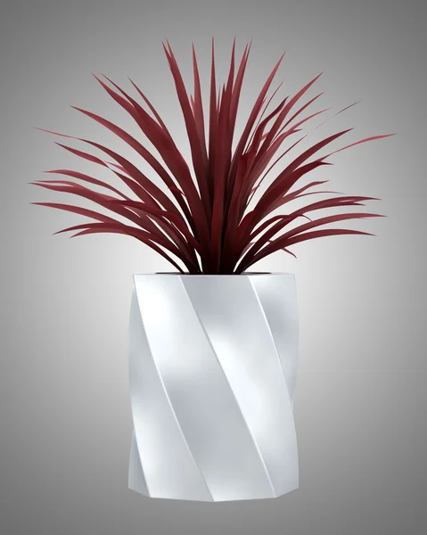 Decorative red houseplant in metal pot isolated on gray backgrou — Stock Photo, Image