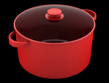 Tek kırmızı siyah arka plan üzerine izole tava pişirme