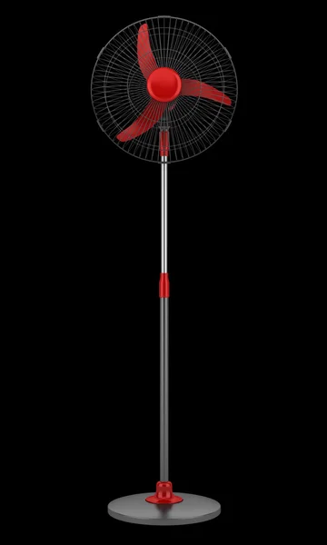 Сучасний електричний чорно-червоний вентилятор підлоги ізольований на чорному фоні — стокове фото