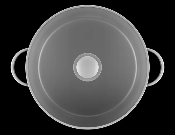 Pohled shora šedý vaření pan izolovaných na černém pozadí — Stock fotografie