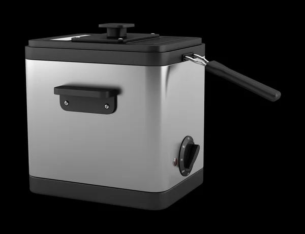 Modern deep fryer isolated on black background — Stock Photo, Image