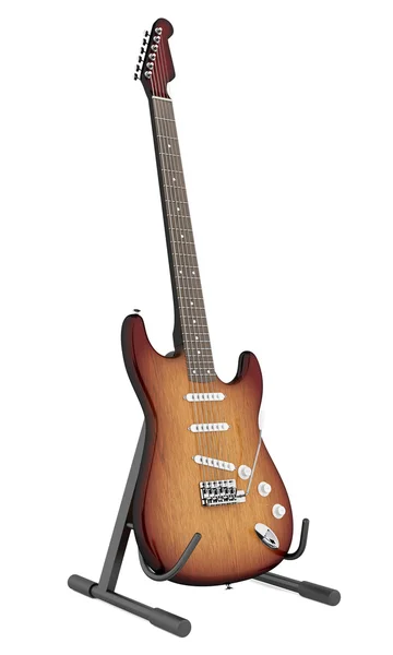 Guitarra eléctrica en soporte aislado sobre fondo blanco — Foto de Stock