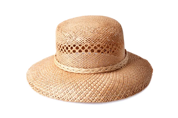 Pălărie de paie de vară izolată pe fundal alb — Fotografie, imagine de stoc