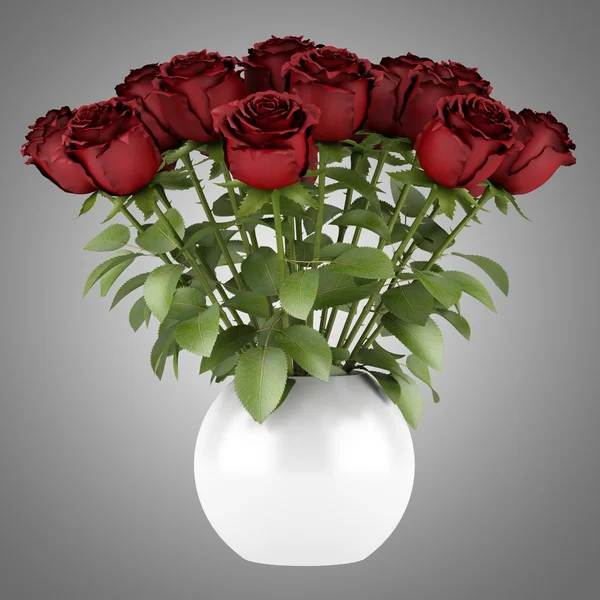 Bouquet of red roses in vase isolated on gray background — Stock Photo, Image
