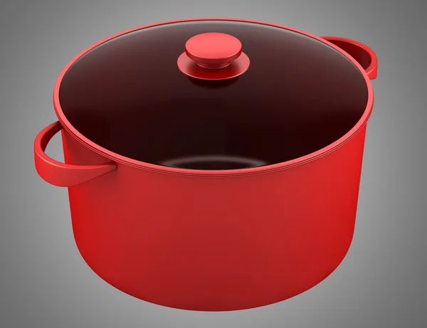 Single red cooking pan isolated on gray background — Stock Photo, Image