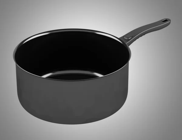 Single black cooking pot isolated on gray background — Stock Photo, Image