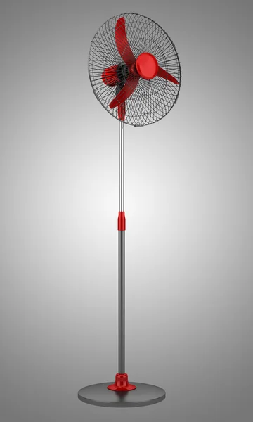 Modern electric black and red floor fan isolated on gray backgro — Stock Photo, Image